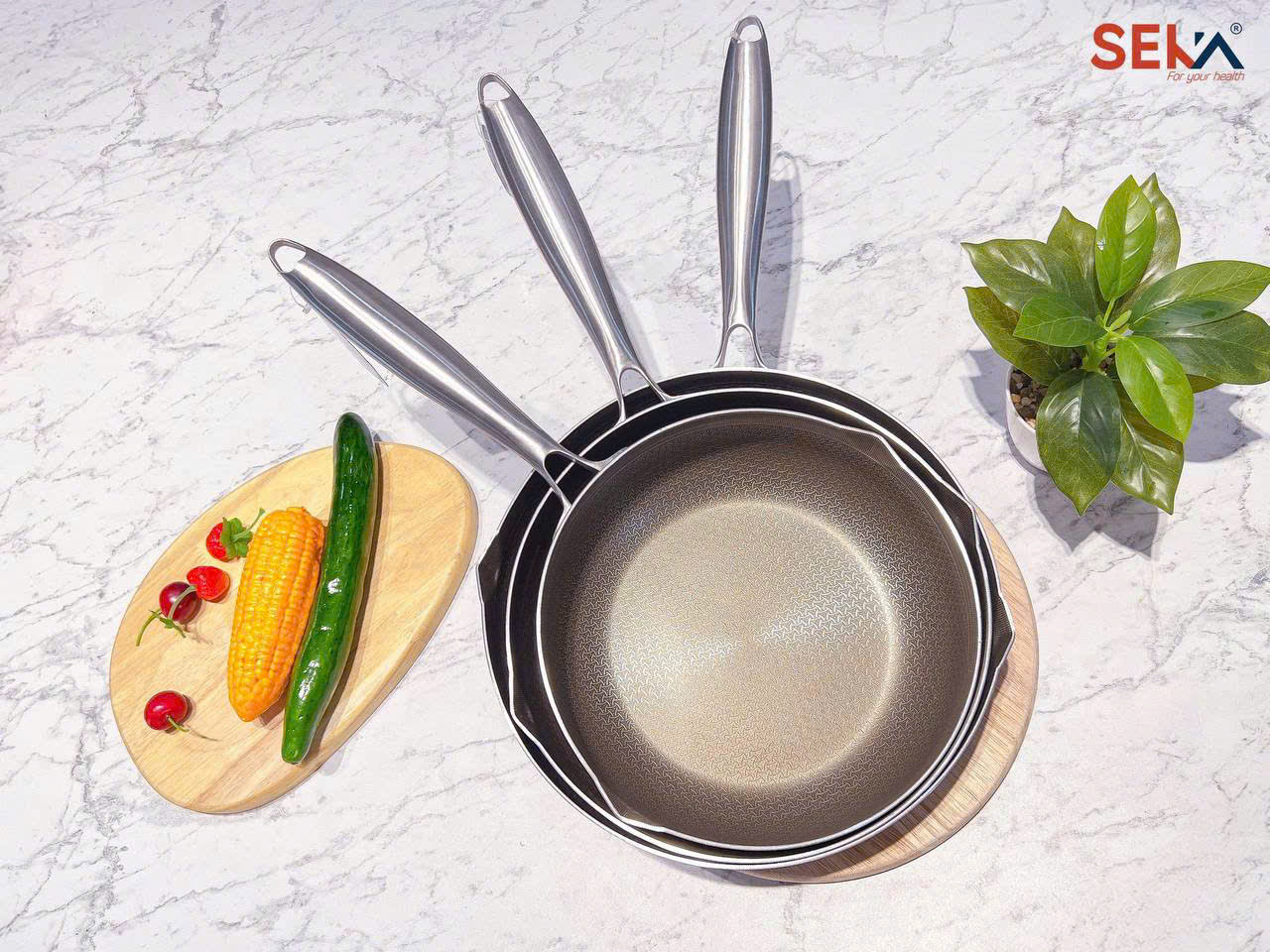 (Model New ) Chảo Sâu Lòng 7 Lớp inox316 TITANIUM SEKA 316S 22cm - 316M 24cm - 316L 26cm - Hàng Chính Hãng