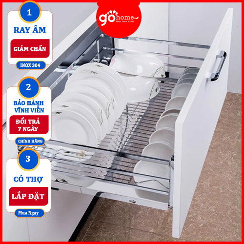 Giá Bát Tủ Bếp Dưới NAN DẸT INOX 304 Ray Âm Giảm Chấn - Bảo Hành Vĩnh Viễn - Có Thợ Lắp