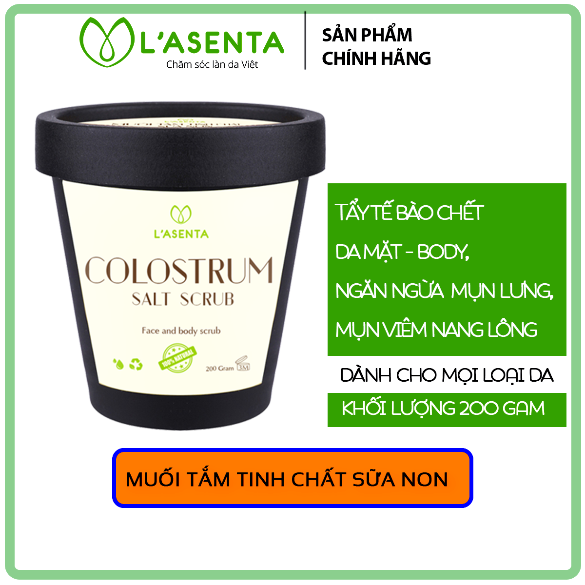 Muối Tắm Tinh Chất Sữa Non L’asenta  Colostrum Salt Scrub (200g)