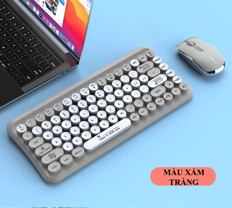 Bộ bàn phím mini 85 phím nút tròn và chuột không dây LT700 dùng cho văn phòng - JL