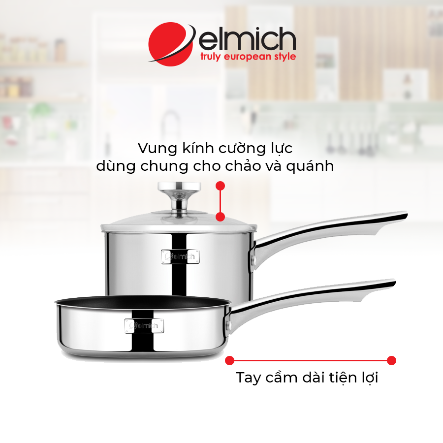 Bộ nồi quánh và chảo chống dính đáy liền Elmich Trimax Baby EL-3794 đường kính 14cm - Hàng chính hãng