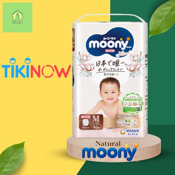 Tã/bỉm quần Moony cao cấp Natural đủ size M46/L36/XL32 Vaca Baby House