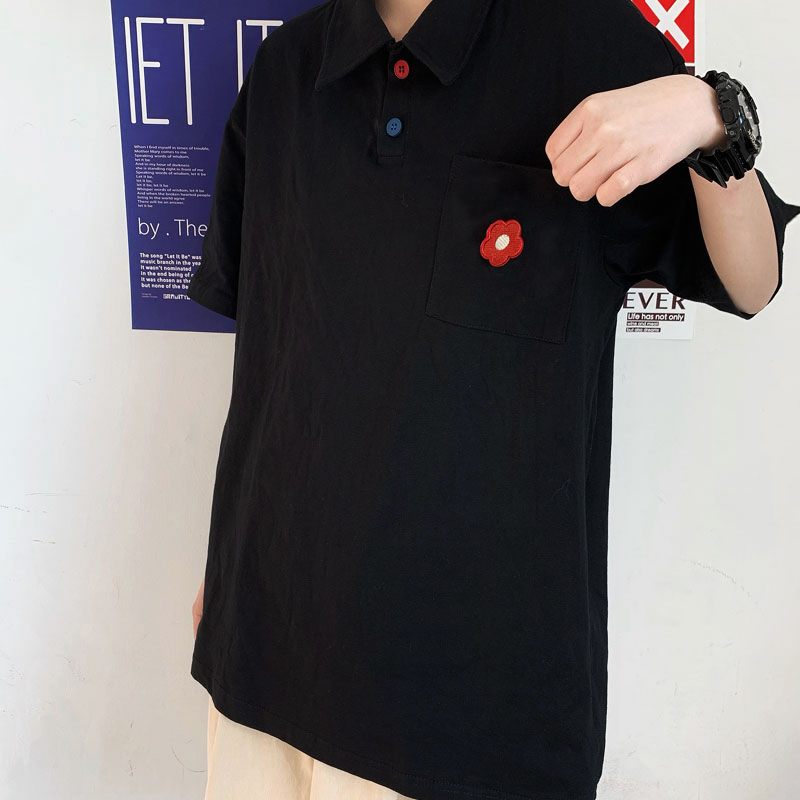 Áo thun polo nam nữ tay lỡ Yinxx, áo thun có cổ nam nữ form rộng màu đen ATP04