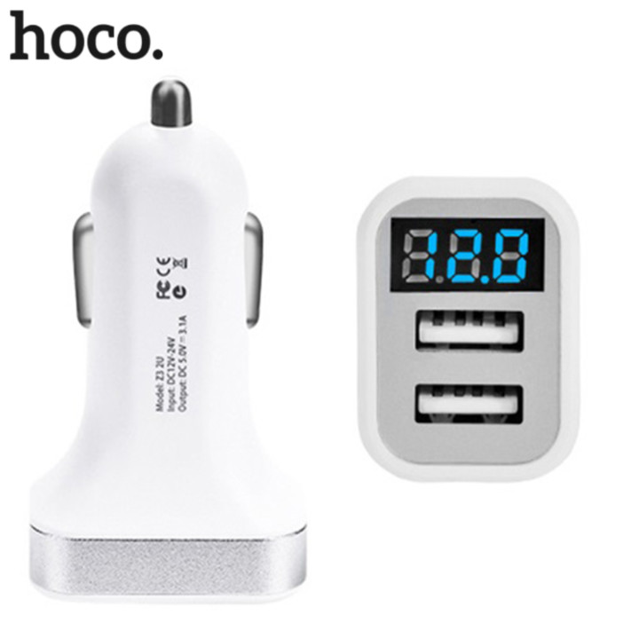 Tẩu sạc ô tô nhãn hiệu Hoco Z3 2 cổng USB DC 5V-3.1A