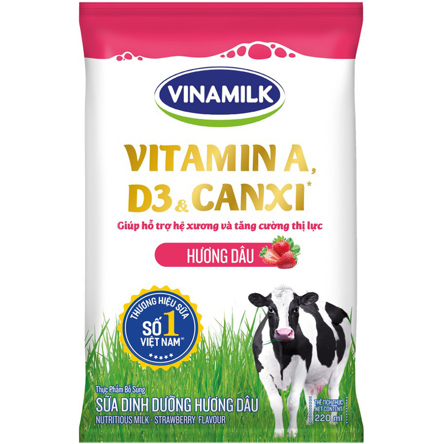 Thùng 48 Bịch Sữa Dinh Dưỡng Vinamilk Hương Dâu