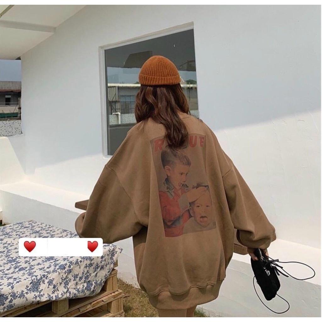 Áo sweater nữ in bé hớt tóc siêu dễ thương thun dày mịn thấm hút tốt phong cách năng động