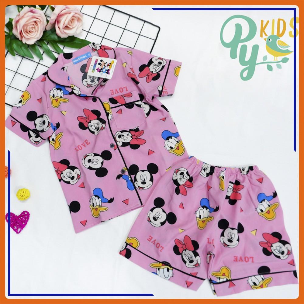 Đồ bộ pizama Mickey màu hồng gài nút giữa cho bé gái từ 12-27kg