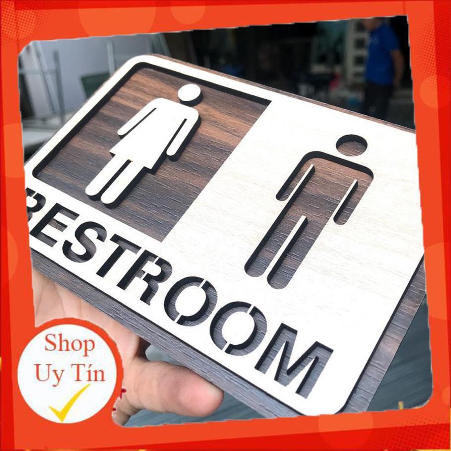 Bảng toilet gỗ dán tường - Bảng biển chỉ dẫn khu vực toilet/restroom/WC