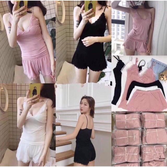 BỘ NGỦ NỮ PHỐI REN CÓ ĐỆM NGỰC CAO CẤP