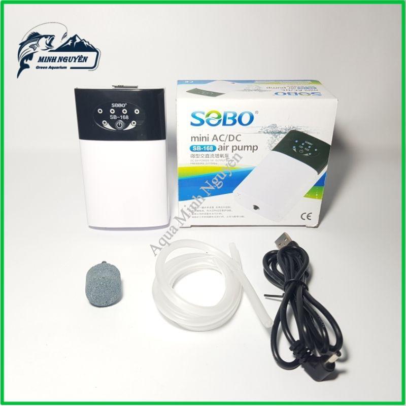 Máy Sủi Oxy Tích Điện 1 Vòi Sobo SB-168 ) - Phòng Cúp Điện Cho Hồ Cá