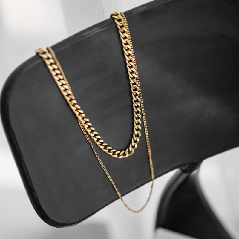 Dây Chuyền Dây Xích 2 Tầng Titan Ko Đen TT 3272