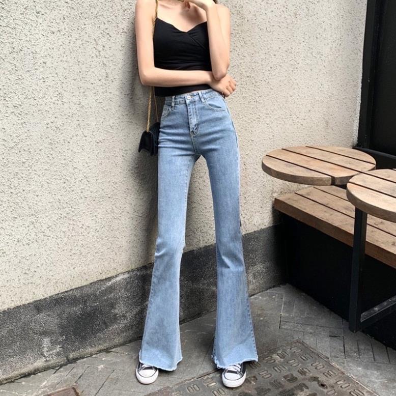 Quần jean nữ ống loe lưng cao dáng ôm- quần bò nữ cạp cao ống đứng loe ống nhẹ