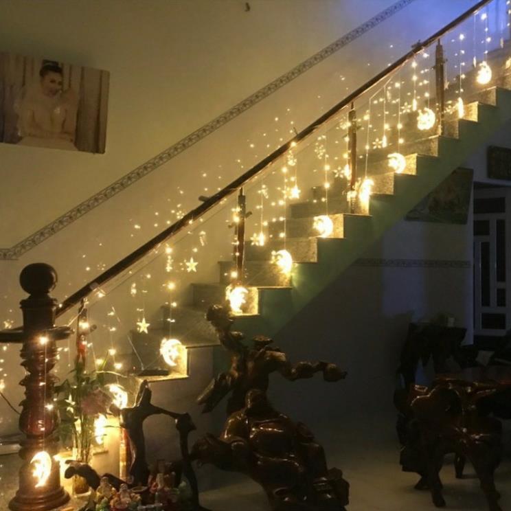 Dây đèn led trang trí rèm sao vàng 4m trang trí tết, led trang trí noel, trang trí ngoài trời, led màn sao
