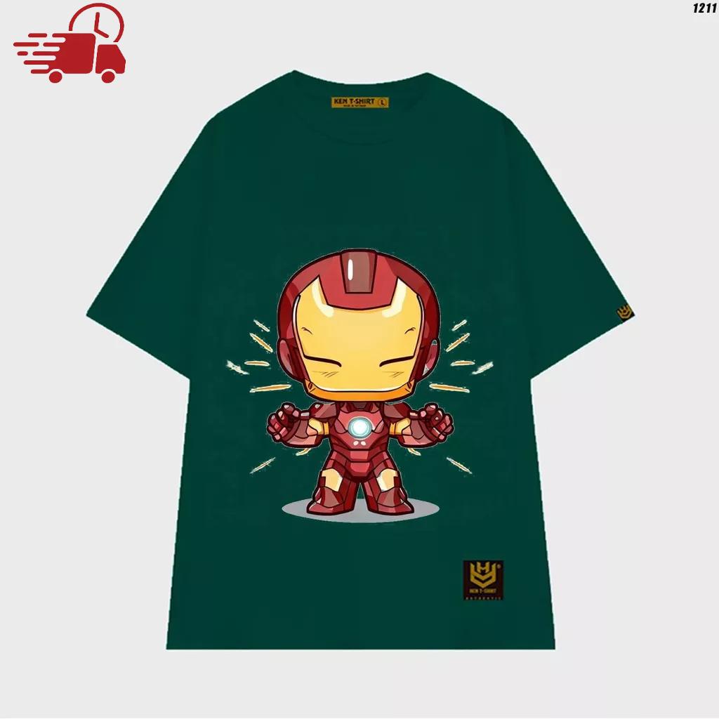 Áo thun tay lỡ unisex áo phông trơn nam nữ Iron man mini vui nhộn