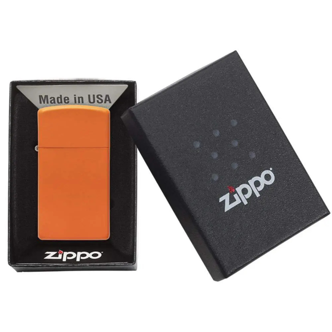 Zippo Slim Chính Hãng Mỹ Màu Cam Nhám Orange Matte – Thiết Kế Mỏng, Chống Gió, Bật Lửa Xăng Cao Cấp