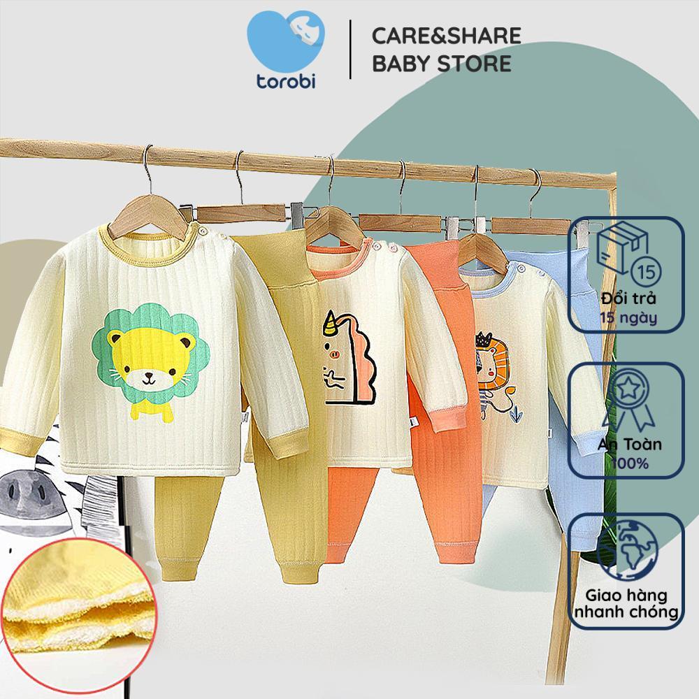 Bộ Chần Bông Ba Lớp Cạp Cao Mềm Mại Ấm Áp Cho Bé 9-16kg