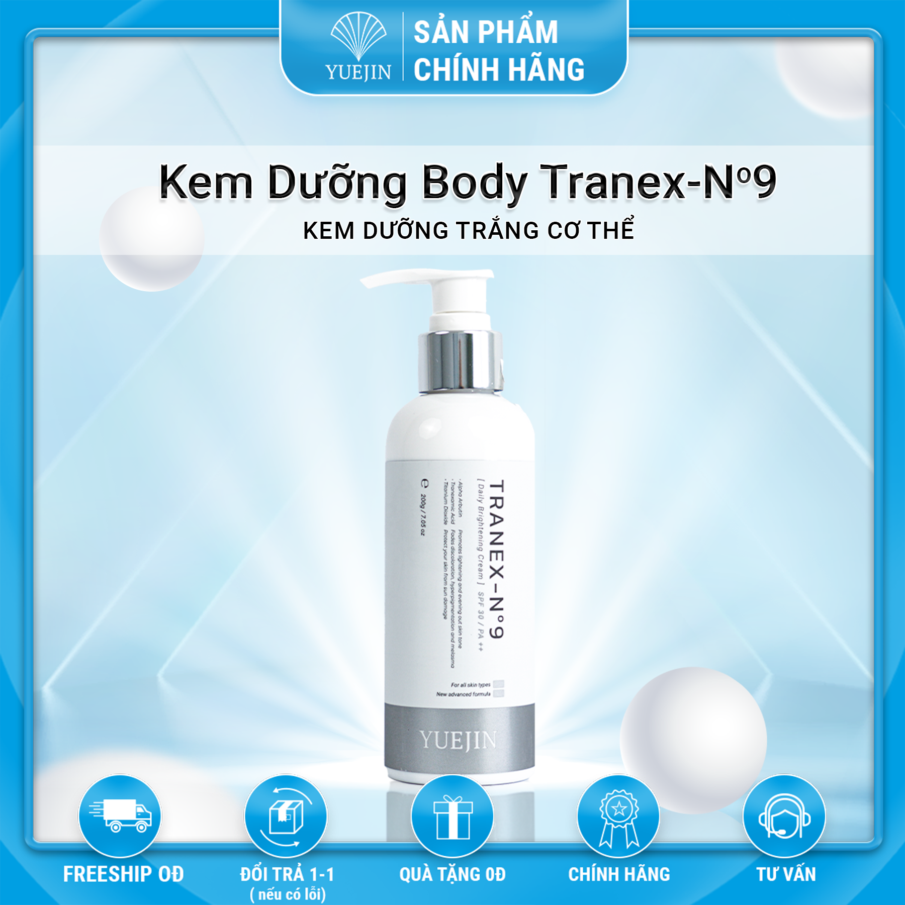 Kem Dưỡng Trắng Da Body TRANEX-No9 dưỡng ẩm, sáng da và giảm thâm - Yuejin