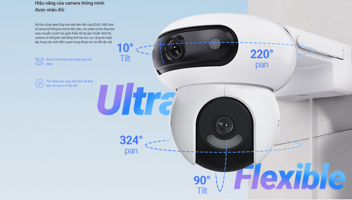 Camera 2 Mắt Ezviz H90 Dual Lens 2K+ (4MP+4MP), Hồng Ngoại 30m, Đàm Thoại 2 Chiều, Đèn Còi Báo Động - Hàng chính hãng
