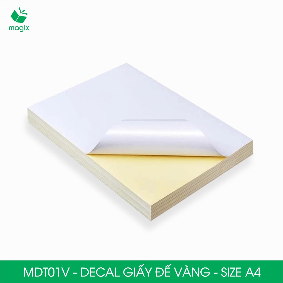 MDT01V - Xấp 50 tờ giấy decal đế vàng khổ A4 - Giấy in đơn hàng, nhãn dán, sticker đế vàng tự dính