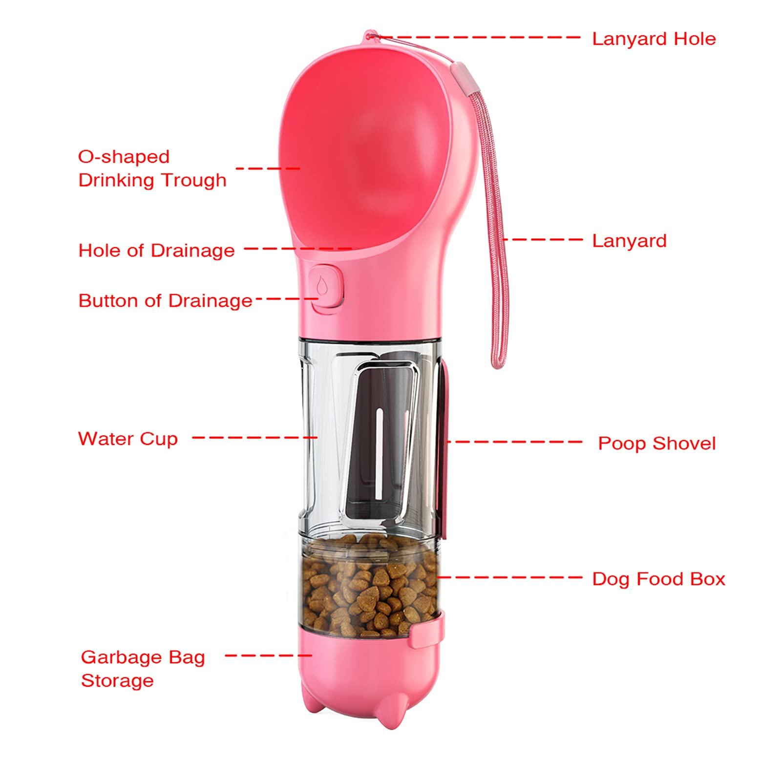 Chai nước cho chó, dụng cụ phân phối nước uống di động, chai nước 300ml, 4 trong 1 bộ phân phối với xẻng rác, hộp lưu trữ / túi rác-