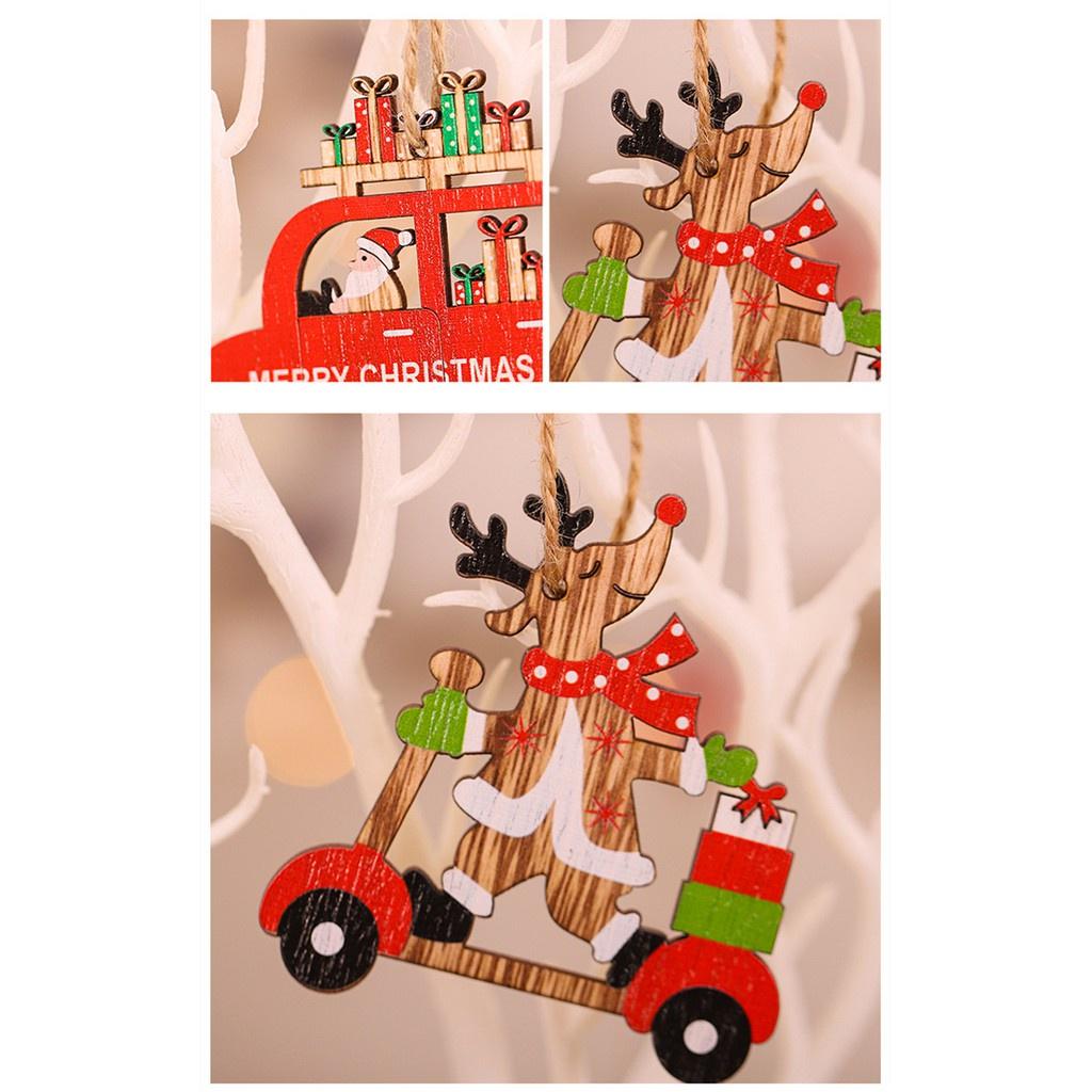 Set 9 Phụ Kiện Treo Trang Trí Giáng Sinh Bằng Gỗ Hình Ông Già Noel Hoạt Hình
