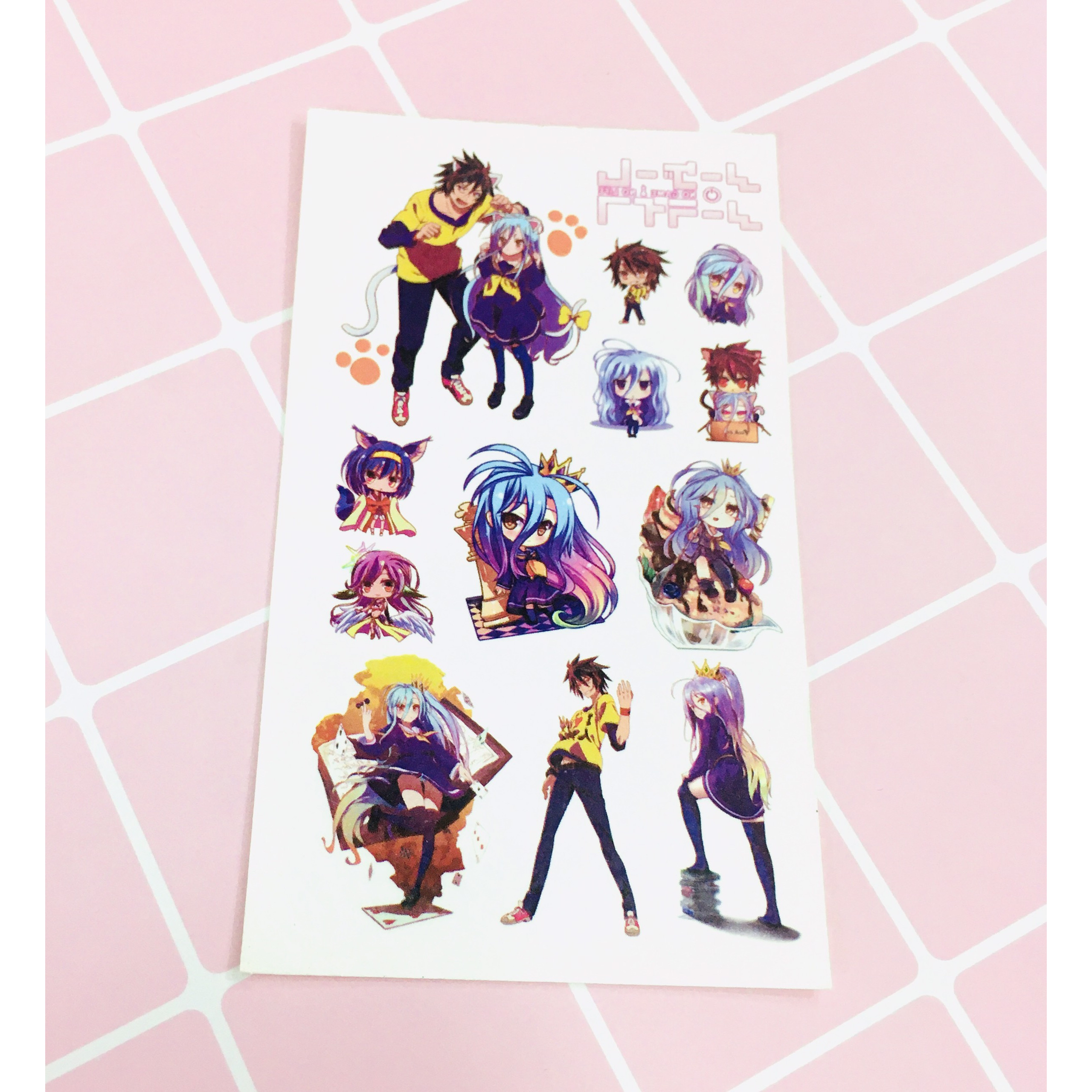 Set 5 Bảng hình xăm No Game, No Life Sticker Tattoo