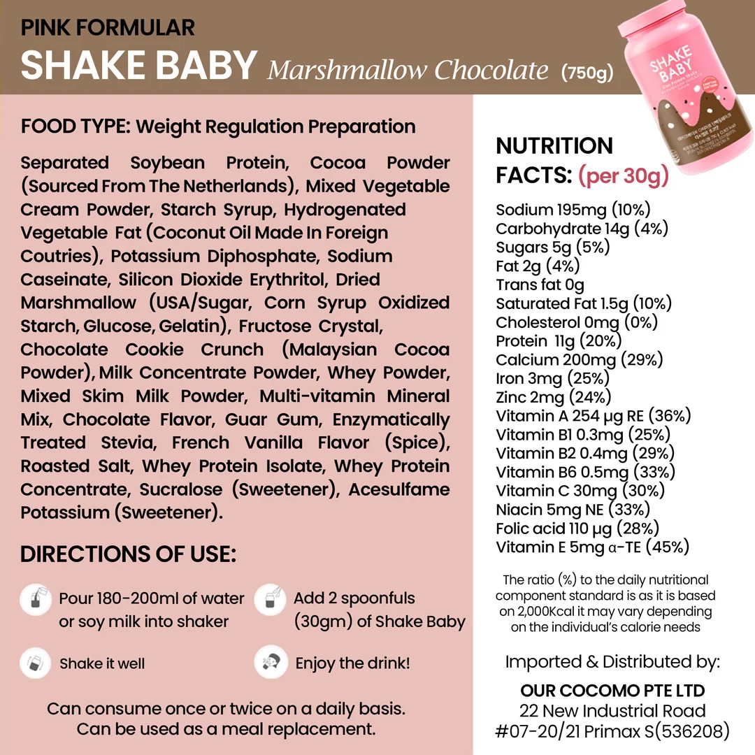 [CHÍNH HÃNG] Bột Ngũ Cốc Ăn Kiêng Thay Thế Bữa Ăn SHAKE BABY Diet Formular Protein Vị Chocolate Marshmallow Kẹo Dẻo Hỗ Trợ Giảm Cân 750g