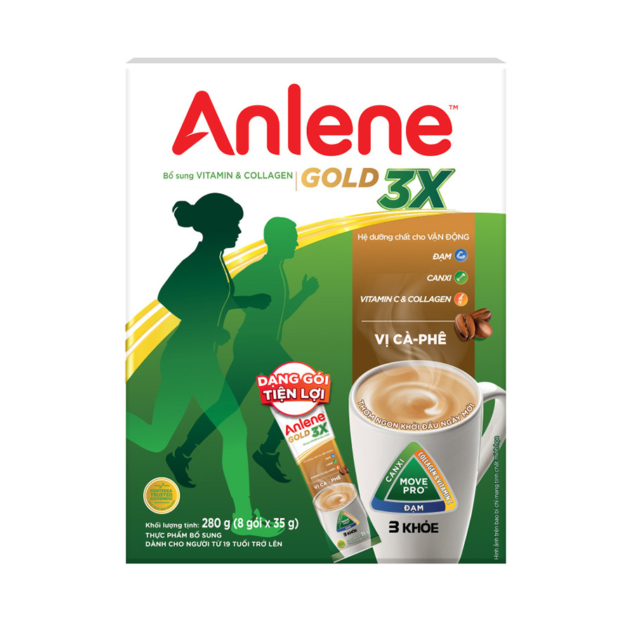 Combo 3 Sữa Bột Anlene Gold 3X vị Cà phê (Hộp giấy 280g) tặng bình nước 2000ml