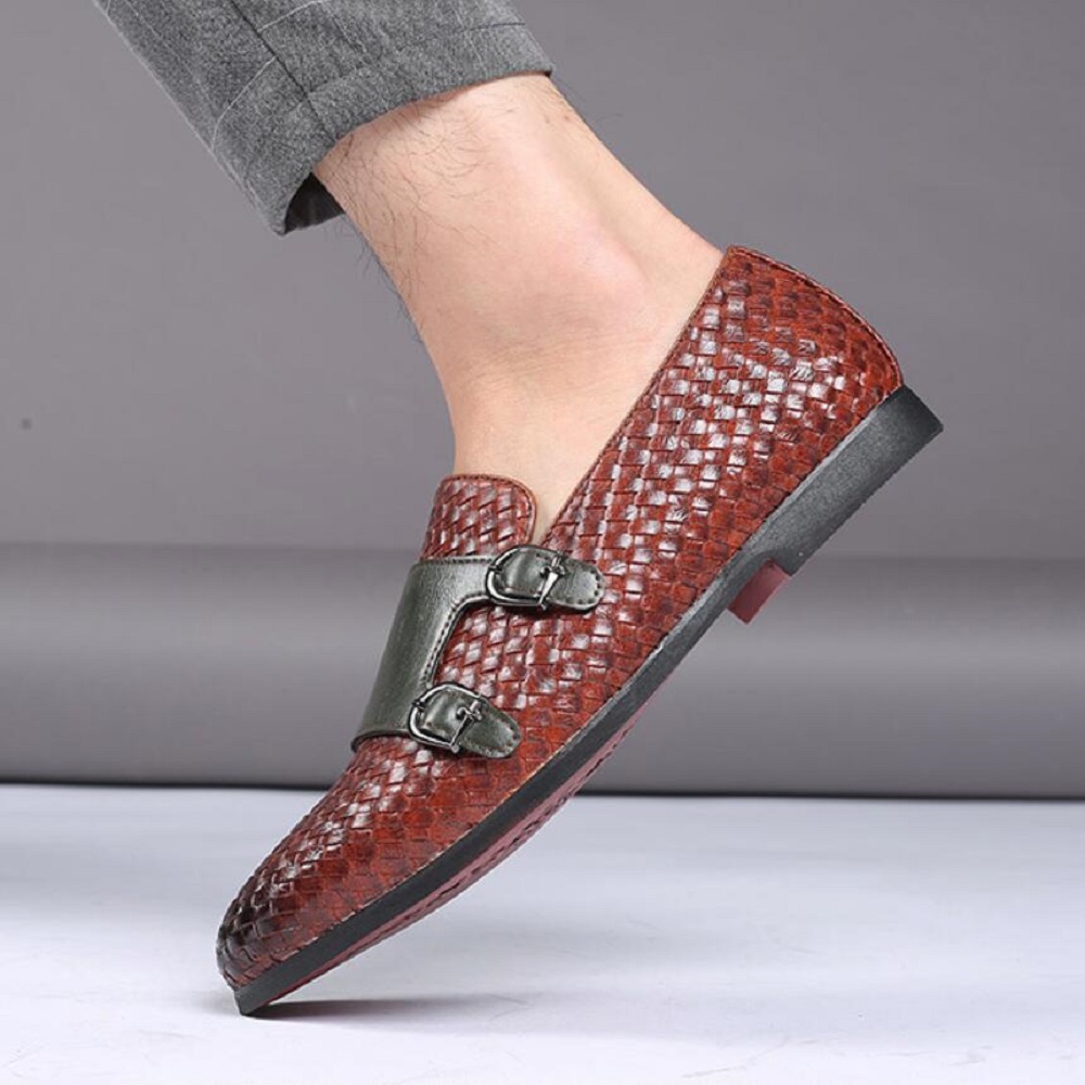 Men's large size loafer shoes, peas shoes, fashion woven leather shoes, casual shoes, one pedal men's shoes