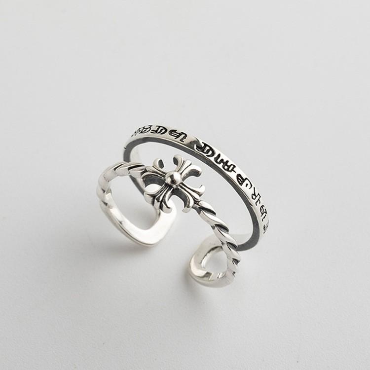 Nhẫn Nữ Unisex Mạ Bạc 2 Tầng Chữ Thập Cá Tính Freesize