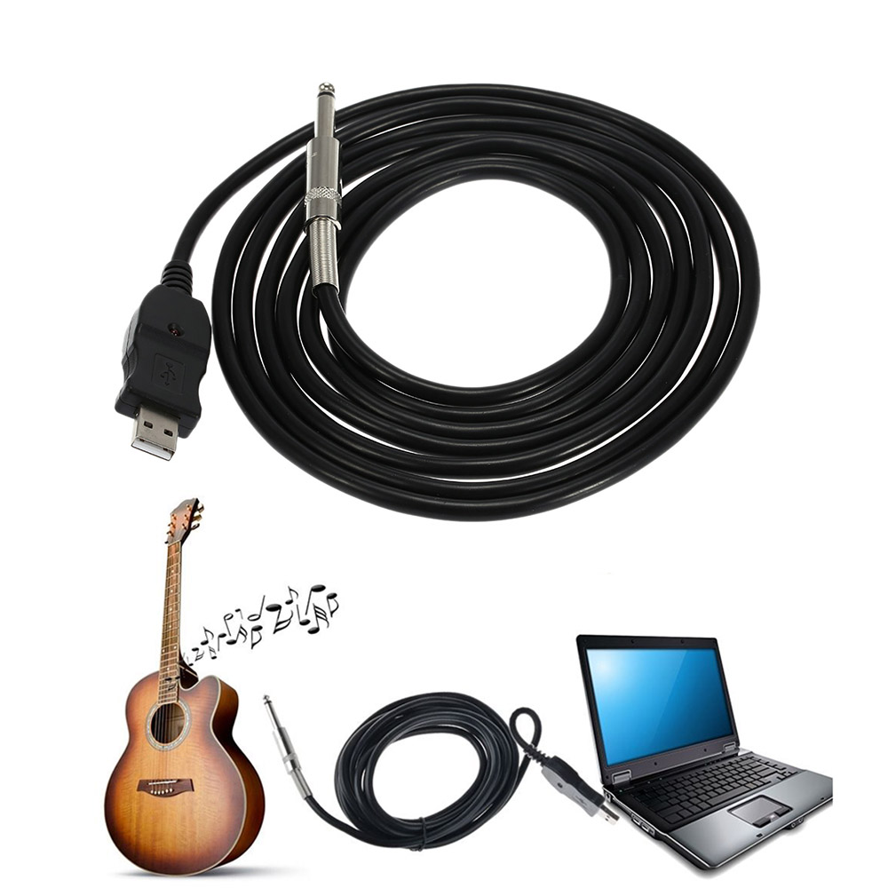 Cáp Chuyển Đổi Kết Nối USB Guitar Bass Mới 1/4 '' 6,3mm Cho PC / Mac Ghi Âm 3m