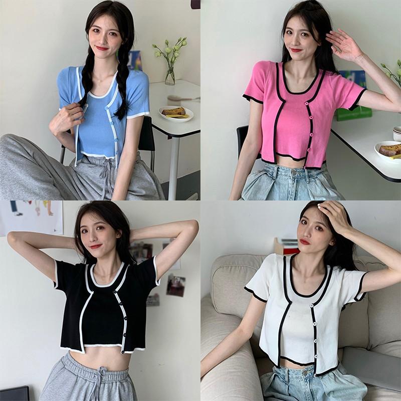 Áo Thun Tay Ngắn Cổ Tròn Giả Lớp