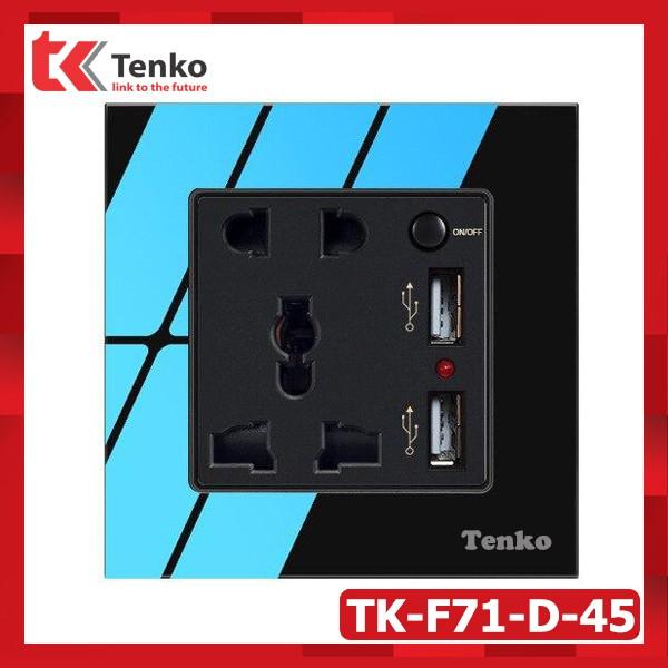 Ổ Điện Đôi 3 Chấu Tích Hợp cổng USB + Nút Nguồn Điện mặt kính cường lực Tenko TK-F71-D-45 Màu Đen