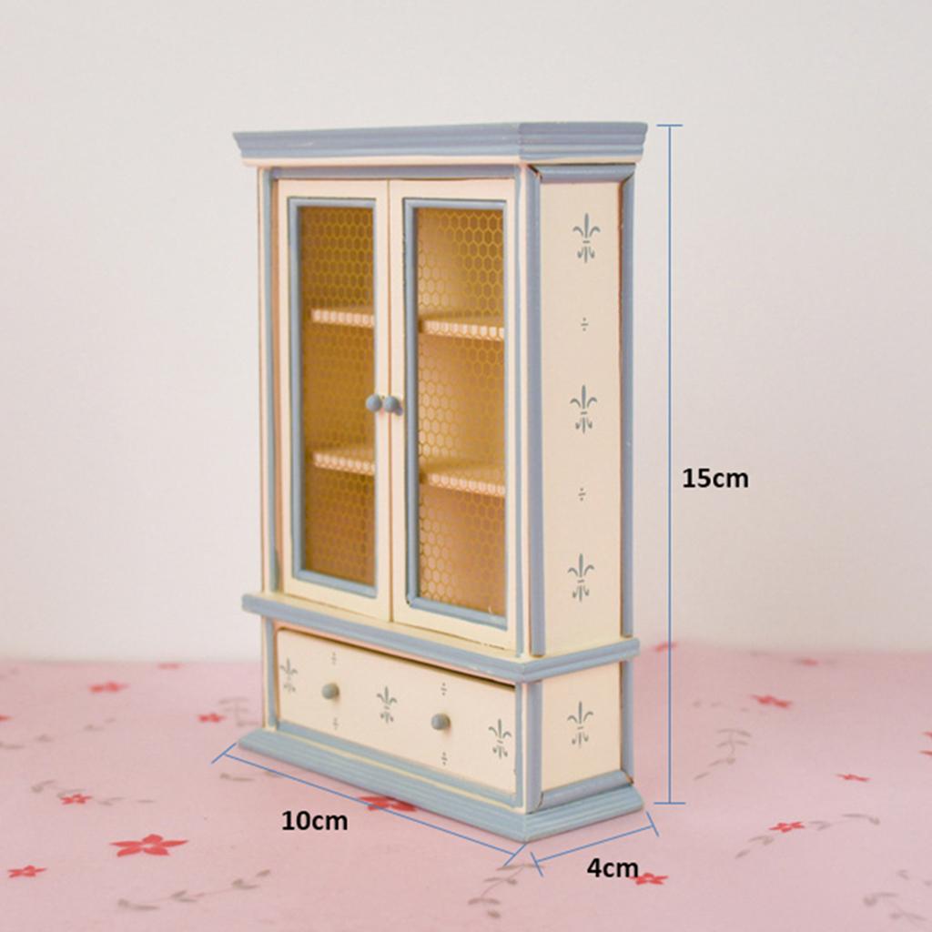 1/12 Dolls House Furniture Wood Cabinet Bookshelf Double Doors DIY Accessory