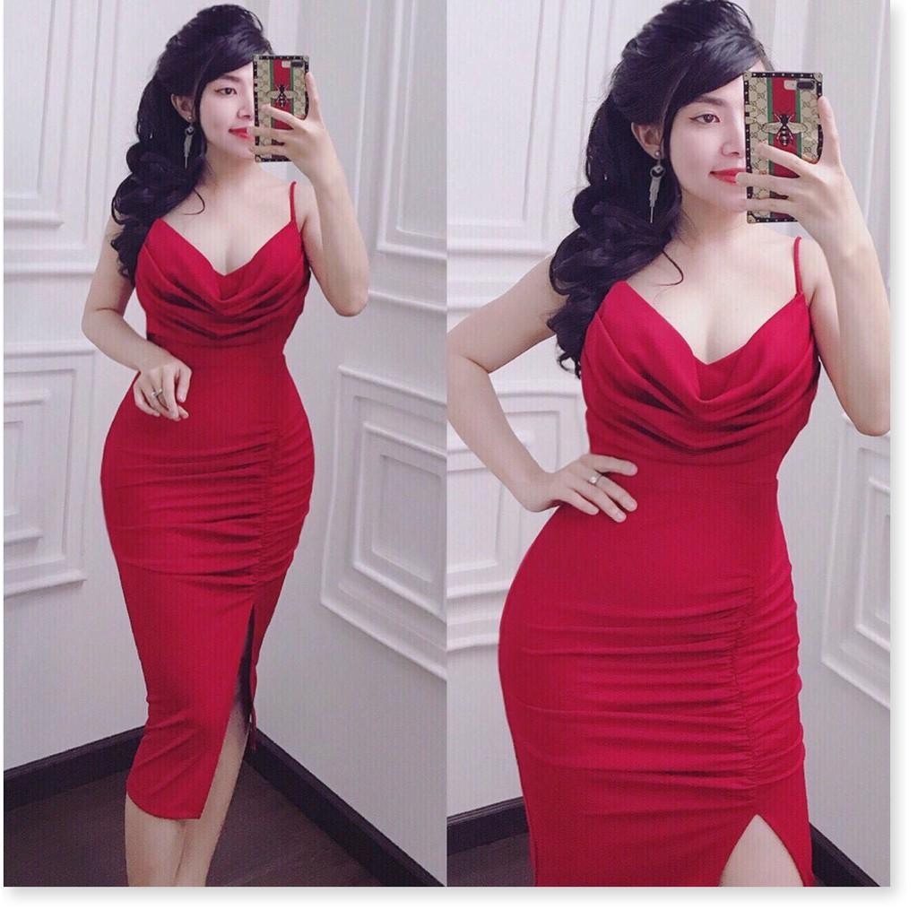 ĐẦM 2 BODY DÂY CỔ ĐỖ XẺ TÀ