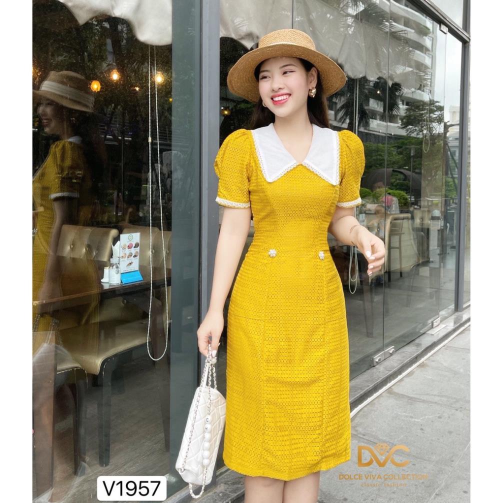 Váy vàng cổ phối V1957 - Đẹp Shop DVC