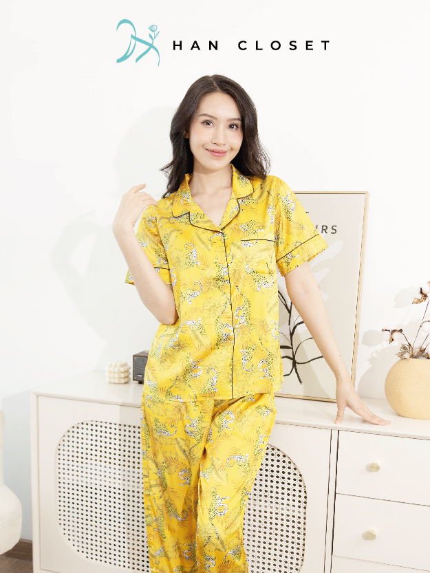 Bộ Đồ Ngủ Pijama Lụa Pháp Cao Cấp cộc tay mềm mại Thoáng Mát HW1003  HAN CLOSET