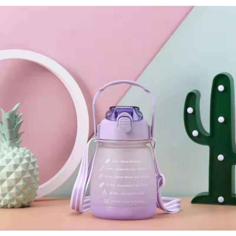 BÌNH NƯỚC 1L3 MÀU MỜ NHÁM CÓ HÌNH STICKER TỰ DÁN VÀ DÂY ĐEO