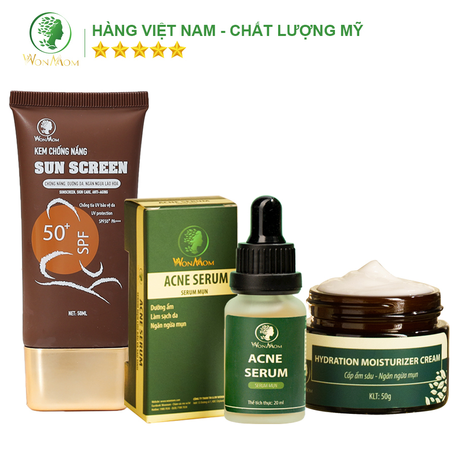 Bộ trắng da, sạch mụn, chống nắng cơ bản Wonmom