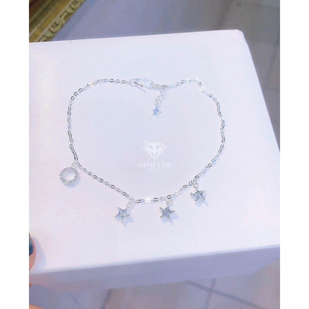 Lăc chân bạc nữ halo tròn ngôi sao may mắn,Lắc chân bạc ta ngôi sao gắn đá-Minh Tâm Jewelry