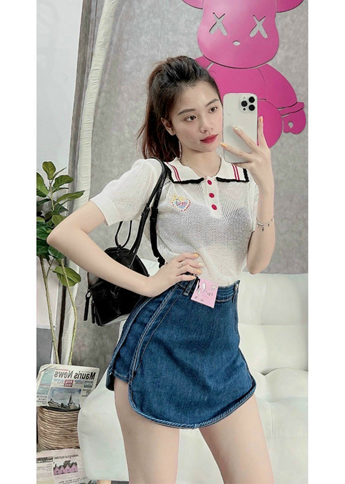 Quần Giả Váy Jean Lưng Cao Thời Trang