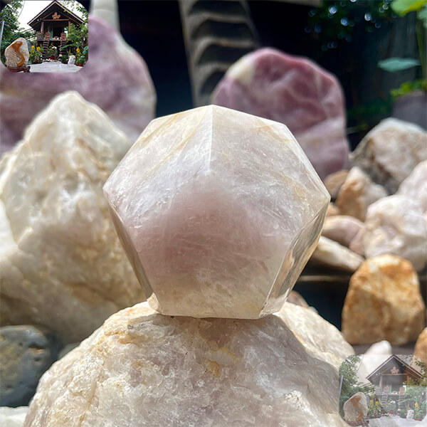 Đa giác 12 mặt thạch anh hồng NHA SAN QC1162 Viên đá của tình yêu và may mắn – 1.4 Kg (ĐK: 11.2cm)