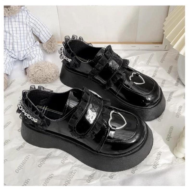 Giày Oxford Lolita đính trái tim ( BÓNG VÀ NHÁM ) Size 35 - 40 A08-8