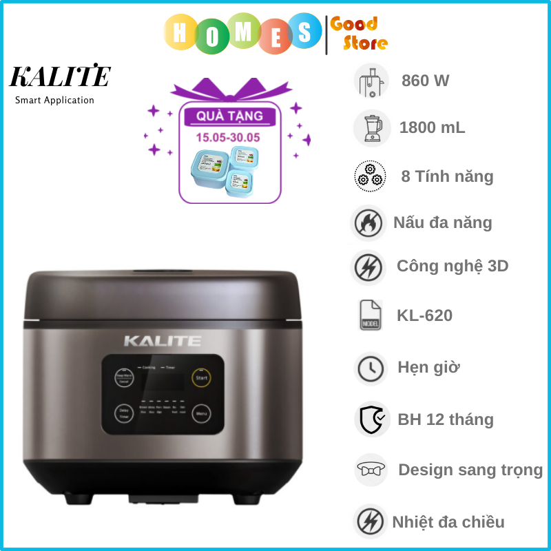 Nồi Cơm Điện Tử KALITE KL-620 Thương Hiệu Úc Công Suất 860W Dung Tích 1.8L 8 Chế Độ Nấu - Hàng Chính Hãng