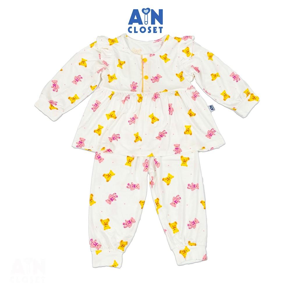 Bộ quần áo Dài bé gái họa tiết Gấu Ted Vàng Hồng Thun lụa - AICDBGKABVTP - AIN Closet