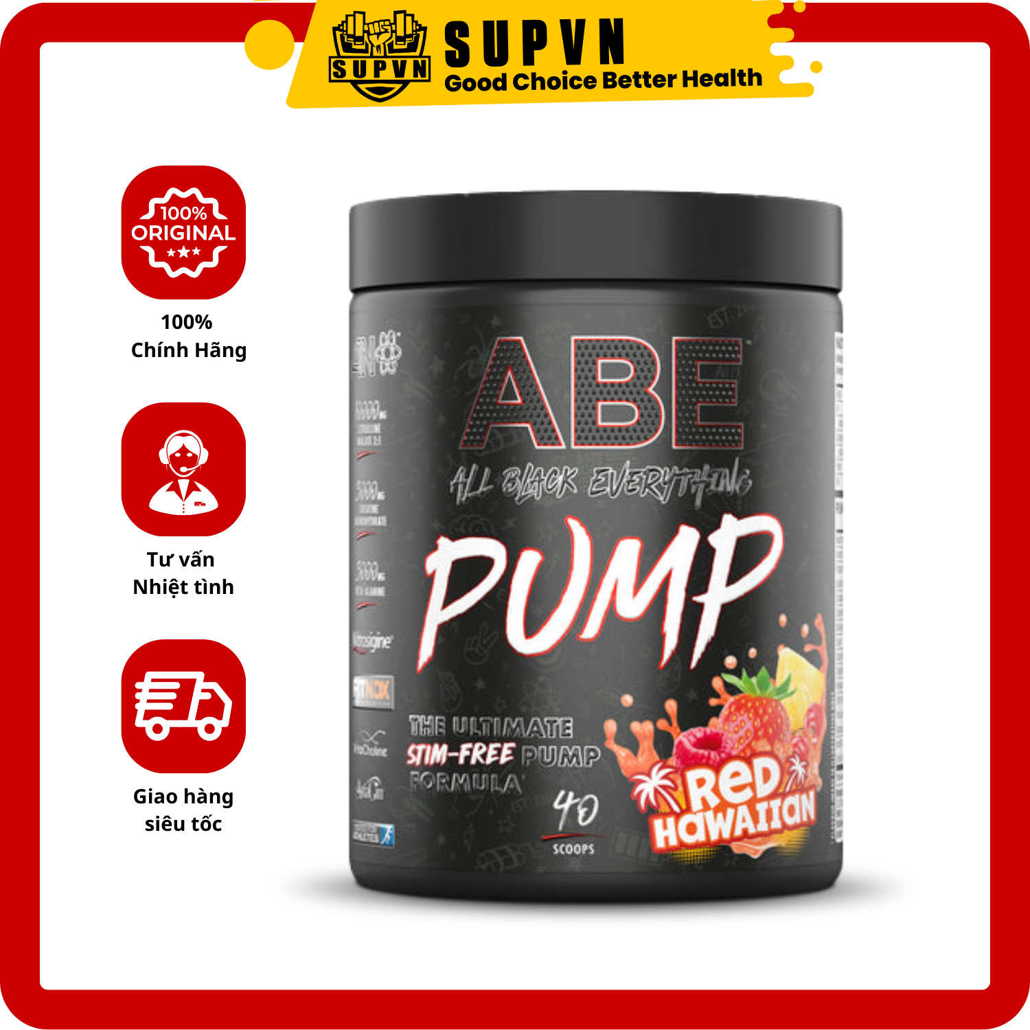 Abe Pump Pre Workout 40 Serving - 500gram Applied Nutrition - Hỗ Trợ Tăng Sức Mạnh Sức Bền Và Năng Lượng Tập Luyện Khô - Red Hawaiian