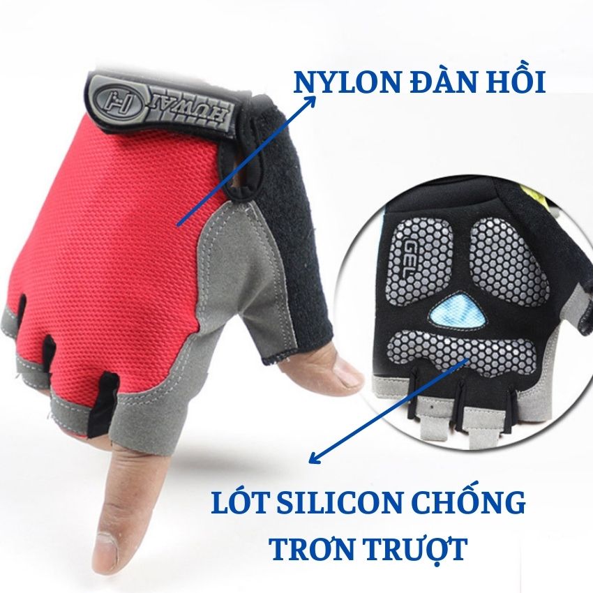 Găng Tay Xe Đạp Tập Gym Thể Thao Chuyên Dụng Lót Silicon Đàn Hồi Chống Trơn Trượt