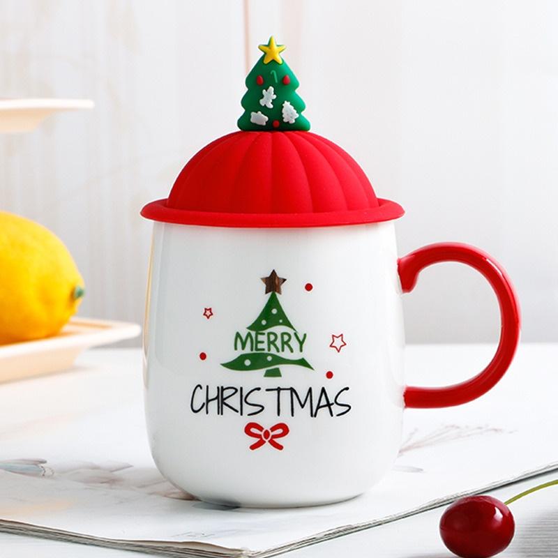 Ly Gốm Sứ Merry Christmas, Xmas Kèm thìa nắp 420ML