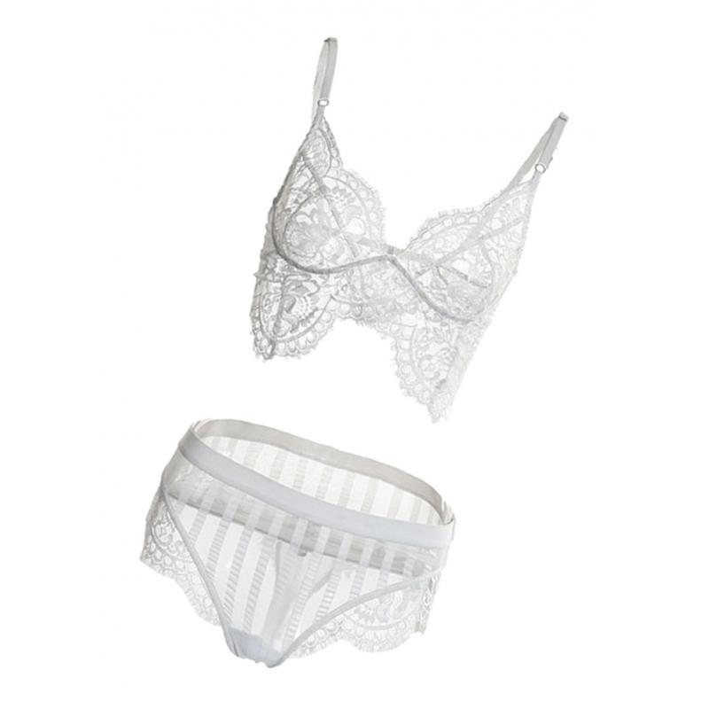 Women White Lace Bra Panty G-String Lingerie Sleepwear Bodysuits