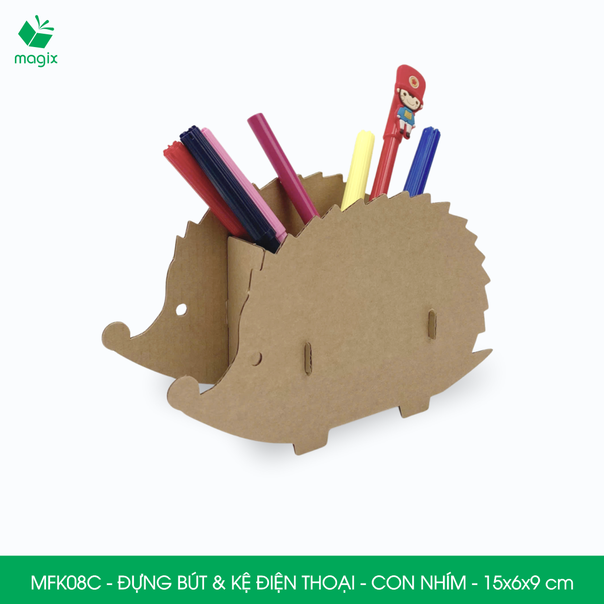 MFK08C - Đựng bút &amp; kệ điện thoại bằng giấy carton - Hộp bút kiểu dáng Con nhím - 15x6x9 cm